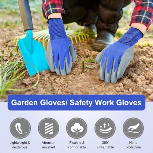 Vista 4 de Jexine 50 pares de guantes de trabajo de jardinería a granel para hombres y mujeres, guantes de trabajo al aire libre con revestimiento de goma