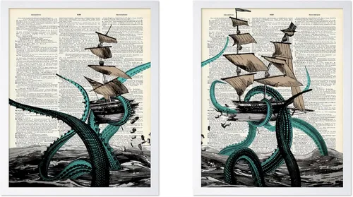 Vista 26 de Poster Master Póster de pulpo para parejas, póster de diccionario, arte Kraken, regalo romántico para él, ella, amantes, decoración náutica