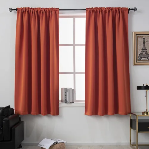 Vista 36 de DUALIFE Cortinas opacas de 45 pulgadas de largo, 2 paneles para ventanas pequeñas de dormitorio, aislamiento térmico, bolsillo para barra, cortinas