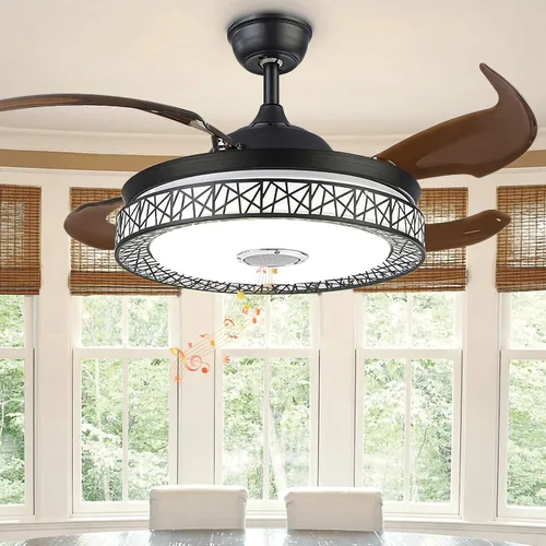 Vista 6 de Fandian Ventilador de techo Bluetooth inteligente moderno de 42 pulgadas con luces de control remoto, lámpara de techo retráctil, 7 luces