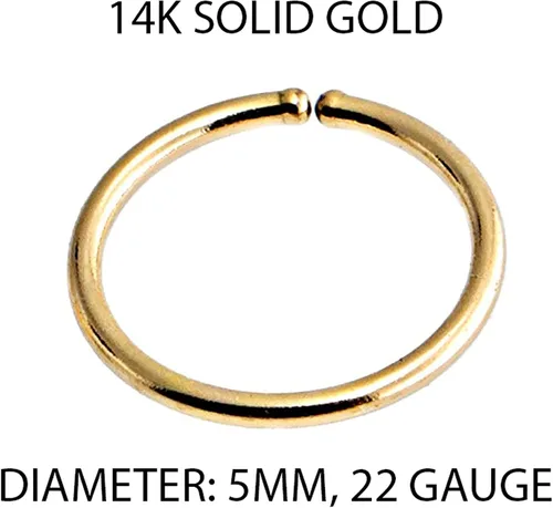 Vista 2 de Aretes de aro de oro sólido para mujeres, hombres, aretes de aro para cartílago, hélix, rook, nariz cantada, agujero para lóbulo de oreja, ligeros