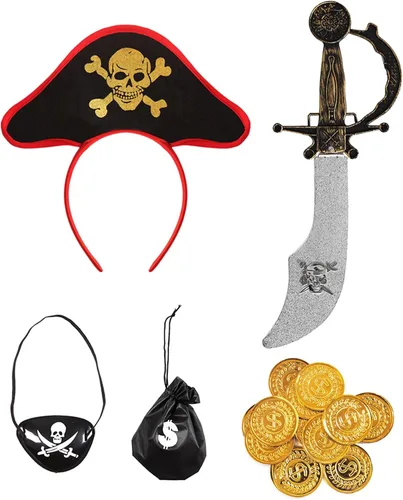 Vista 4 de Simplecc Disfraz de princesa pirata de lujo para niñas, disfraz de bucanero para fiesta de Halloween