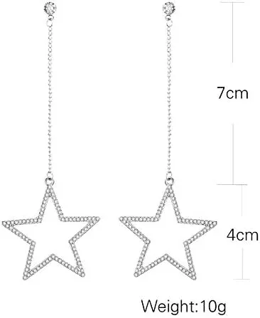 Vista 5 de Caiyao Aretes colgantes de diamantes de imitación plateados para mujeres y niñas, hipoalergénicos, brillantes, de cristal, con borlas largas