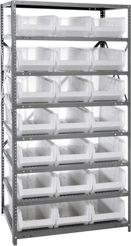 Vista 371 de Quantum QSBU-245BK Heavy Duty Shelving Unit with (7) Shelves and (24) QUS245 Black Bins for Garage Warehouse Storage Distribution 400 lb Load