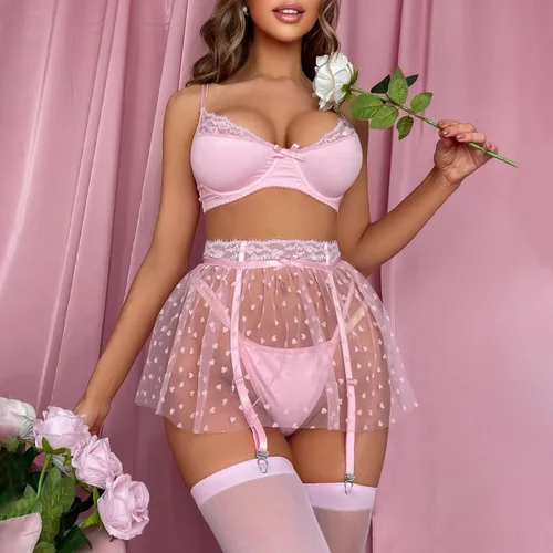 Vista 2 de Women's Two Piece Lingerie Lace Nightwear Erotic Costume Nightgown Chemise Boudoir Outfits Babydoll Set Naughty Sexy