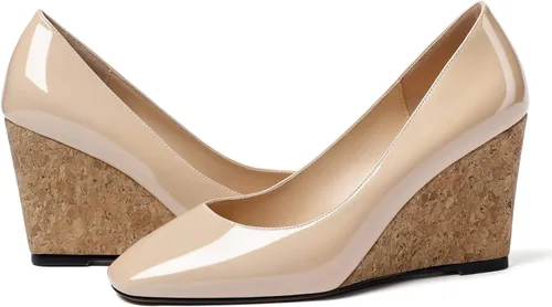 Vista 4 de Mettesally Zapatos de tacón de corcho para mujer con punta cerrada cuadrada y tacón alto sin cordones para fiesta, oficina, zapatos de vestir