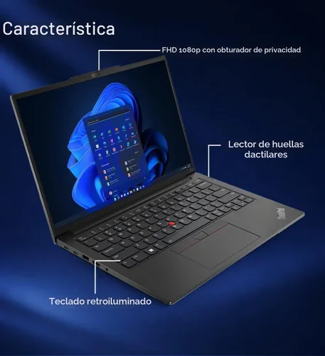 Vista 4 de Lenovo ThinkPad E14 Gen 6 Business Laptop (14" FHD+ antirreflejo, AMD Ryzen 5 7535U (> Intel i7-1355U), 16GB DDR5 RAM, 512GB SSD) Huella digital