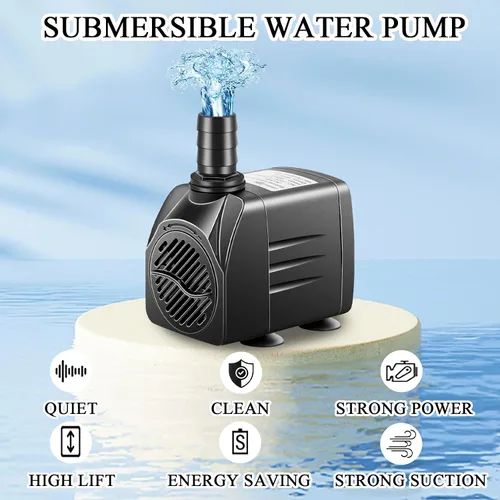 Vista 3 de Bomba sumergible, bomba de fuente pequeña con tubo, bomba de agua sumergible para acuario, pecera, interior o exterior, fuente de estanque 25W 400gph