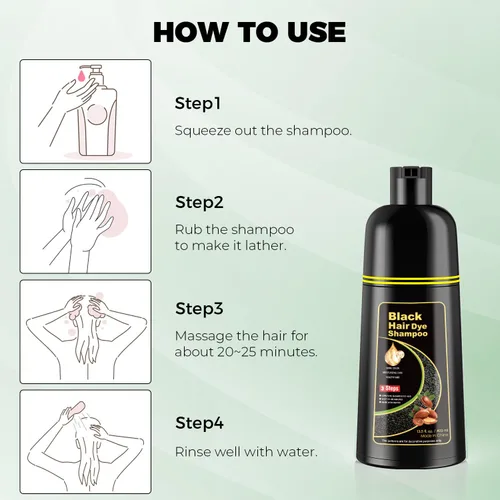 Vista 4 de KAISASA Champú de tinte para el cabello negro 3 en 1, champú