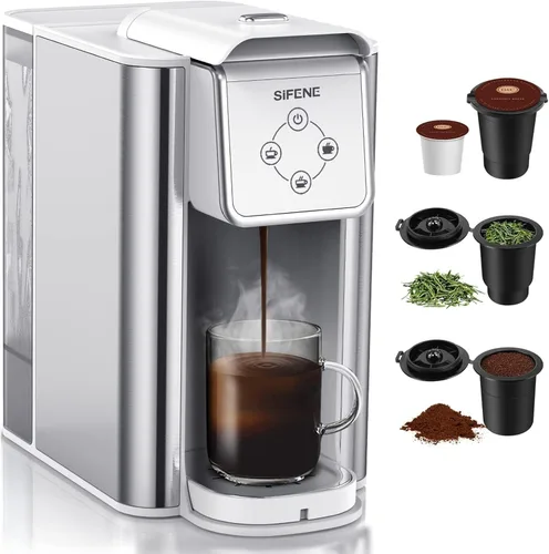 Vista 8 de Cafetera 3 en 1 de una sola porción, cápsula, cafetera molida y tetera, cafetera compacta de preparación rápida con pantalla táctil y depósito