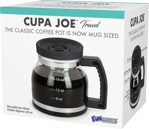 Vista 8 de Taza de café Cupa Joe – Taza de comedor de vidrio borosilicato de 20 onzas con tapa a prueba de derrames – Divertido regalo novedoso