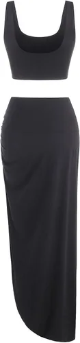 Vista 2 de ZAFUL Falda de 2 piezas para mujer con camiseta sin mangas, falda torcida de alta luz, vestido ajustado para fiesta, club, salida nocturna, cóctel