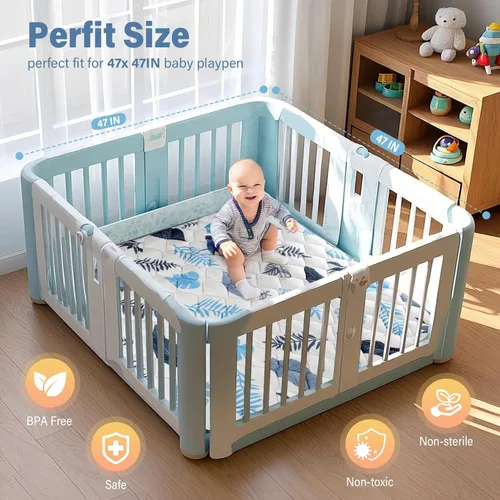 Vista 2 de Tapetes de juego para bebé, 43 x 43 pulgadas, tapete de espuma acolchada gruesa para bebés y niños pequeños, antideslizante y lavable a máquina