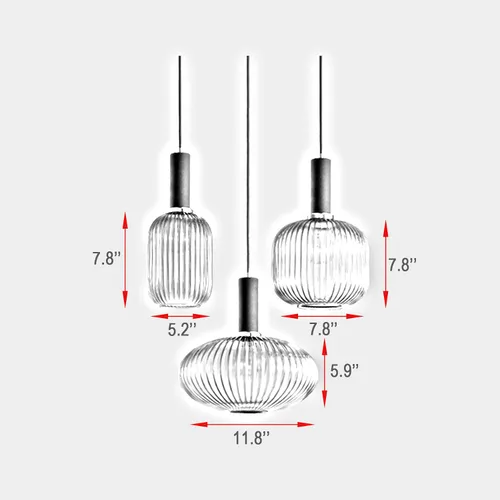 Vista 7 de Lámpara colgante negra y pantalla de luz a rayas de vidrio, iluminación colgante moderna para isla de cocina, casa de campo, luces colgantes
