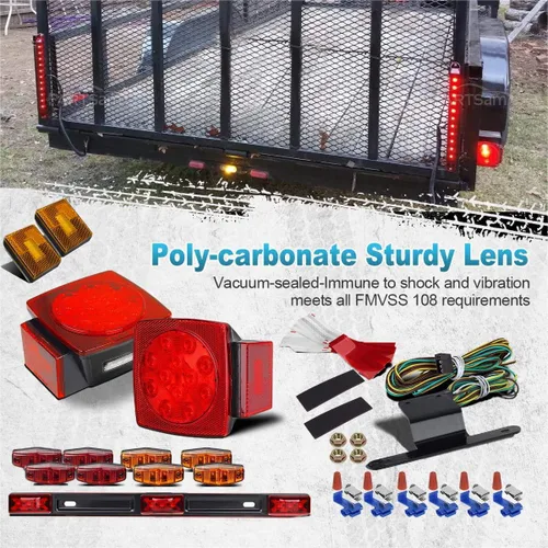 Vista 2 de Partsam Kit de luces sumergibles para remolque de 12 V, kit de LED cuadrado + barra de luz de identificación roja/ámbar de 14 pulgadas + luces
