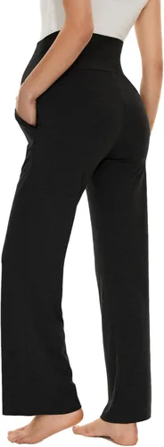 Vista 10 de Ecavus Pantalones de maternidad anchos y rectos para mujer, versátiles, cómodos, palazzo, elásticos, con bolsillos