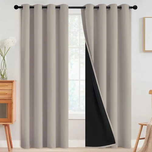Vista 25 de SimpleHome - Cortinas opacas 100% para recámara, cortinas de ventana con ojales beige, con aislamiento térmico, cortinas de oscurecimiento