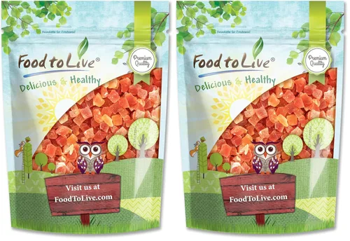 Vista 10 de Papaya seca en cubitos, 5 libras - Kosher, vegana, endulzada, sin sulfatar, a granel