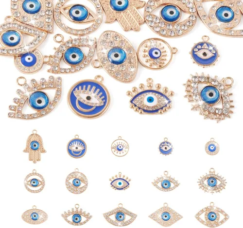 Vista 7 de 32 dijes de conector contra el mal de ojo, forma de ojo de caballo cuadrado con forma de ojo de caballo con conectores de ojo malvado