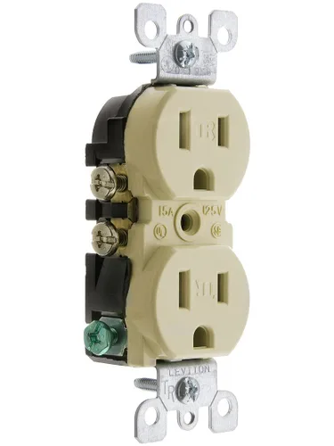 Vista 10 de Receptáculo Leviton de doble toma recta de 15 A, 125 V, con descarga a tierra, resistente a la manipulación, Blanco, T5320-WMP, 120 volts