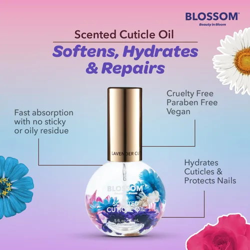 Vista 6 de Blossom Aceite para cutículas hidratante, hidratante, fortalecedor, perfumado, infundido con flores reales, fabricado en Estados Unidos, 0.42 fl.