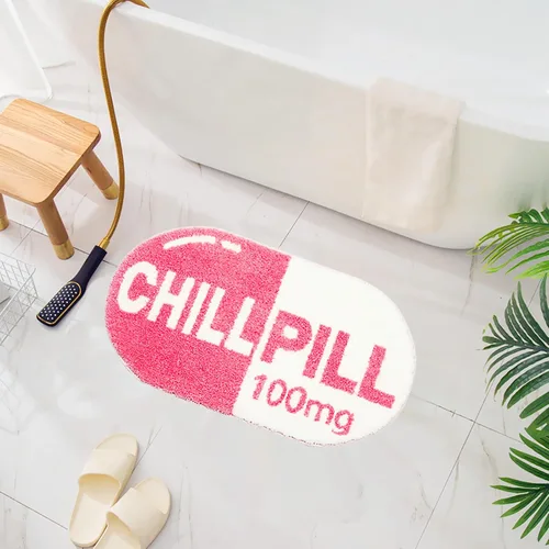 Vista 9 de UKELER ELER - Bonita alfombra de baño Chill Pill, azul, absorbente, antideslizante, lavable, suave, lanuda alfombra de ducha de 27.5 x 15.5 pulgadas