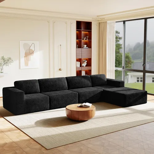 Vista 28 de Vesgantti Sofá modular en forma de U de 119 pulgadas, sofá modular de pana con asiento profundo y soporte de resortes, sofá convertible con 2 Beige