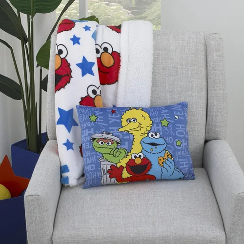 Vista 4 de Sesame Street Elmo, rojo, azul, amarillo, verde y blanco con estrellas súper suave manta de bebé, rojo, azul, blanco