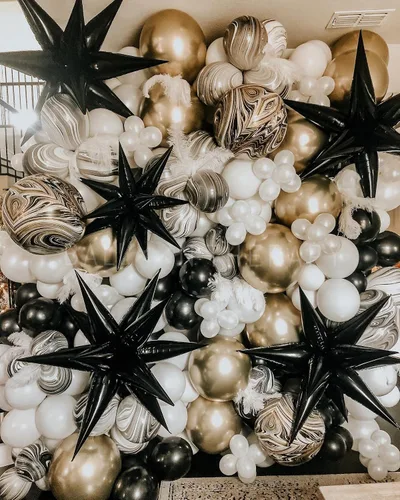 Vista 3 de 3 globos de aluminio con forma de estrella de explosión 3D de 26 pulgadas, globos de aluminio negro con forma de cono de estrella para cumpleaños