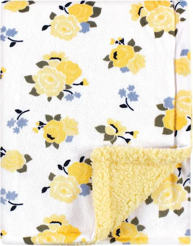 Vista 3 de Luvable Friends - Manta afelpada unisex para bebé con reverso de sherpa, floral azul, talla única
