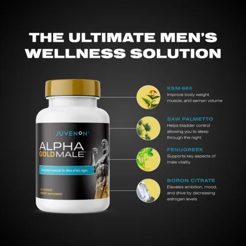 Vista 4 de Juvenon Suplemento de óxido nítrico máximo de flujo sanguíneo masculino 7 con nitrosigina + macho Alpha Gold