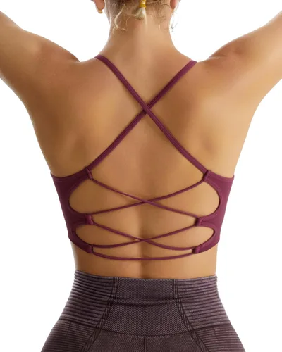 Vista 7 de RUNNING GIRL Sujetadores deportivos para mujer, sexy, espalda cruzada, sin costuras, acolchado, brasier deportivo con soporte medio con almohadillas