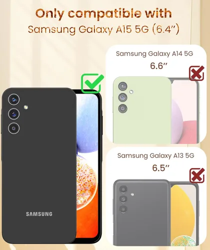 Vista 2 de Dretal Funda para Samsung Galaxy A15 5G, protector de pantalla, soporte de anillo giratorio de 360°, soporte magnético, borde dorado plateado, funda
