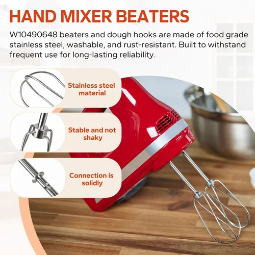 Vista 5 de Kitchenaid - Juego de 4 accesorios para batidoras de mano Kitchenaid, con ganchos de masa de acero inoxidable compatibles con Kitchenaid KHM3 KHM5