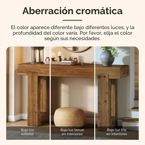 Vista 8 de Mesa consola de madera maciza, mesa de sofá de granja de 55 pulgadas detrás del sofá, consola rectangular con doble base para entrada, pasillo, sala
