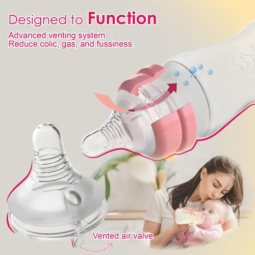 Vista 5 de Nenesupply Biberones de silicona para recién nacidos, biberones de alimentación de flujo lento para bebés amamantados, cuello ancho, 8 onzas