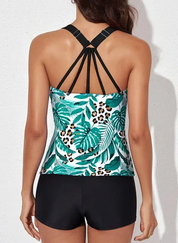 Vista 2 de Aleumdr - Top de tankini estampado con espalda cruzada para mujer, sin parte inferior, S - XXXL