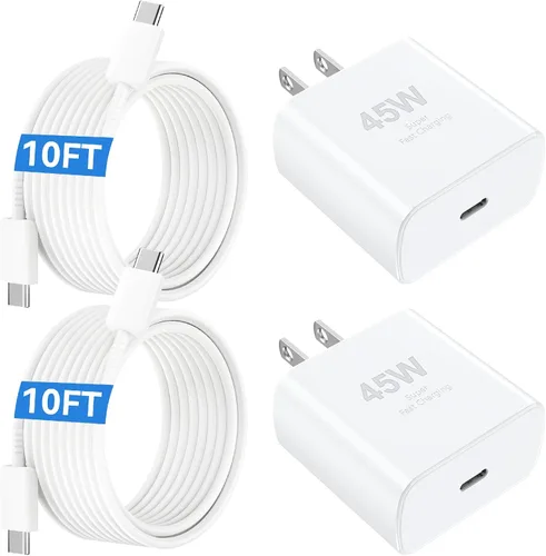 Vista 10 de Cargador USB C súper rápido de 45 W, cargador tipo C, bloque de carga rápida para teléfono Android con cable de carga tipo C de 3 pies para Samsung