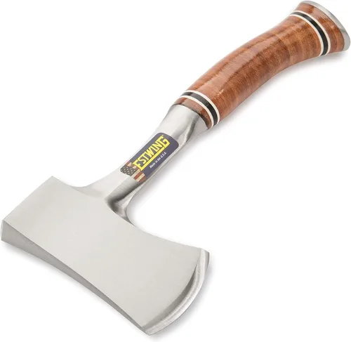 Vista 2 de ESTWING Sportsman's Axe - Hacha de camping de 12 pulgadas con construcción de acero forjado y agarre de cuero genuino - E14A