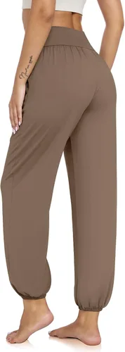 Vista 5 de UEU Pantalones deportivos de yoga con bolsillos para mujer, estilo harem cruzado, cintura alta, holgados, casuales, para descansar, para descansar