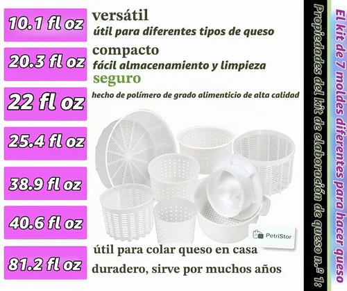 Vista 8 de PetriStor Kit de 7 piezas para hacer quesos para principiantes №1 – Moldes de queso suave + molde de queso con un pistón seguidor – Suministros
