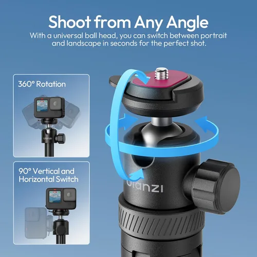 Vista 7 de Soporte de trípode mejorado de 59 pulgadas con apertura automática de 4 patas, trípode de piso ULANZI TT24 Vlogging Selfie, cabeza de bola