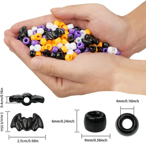 Vista 2 de 1200 cuentas de poni de Halloween, 45 cuentas de murciélago negro, 0.236 x 0.354 in, cuentas de pony negro, morado, naranja, blanco, para joyas 4