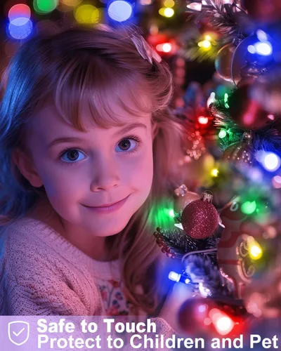 Vista 3 de Mini cadena de luces LED de Navidad, 14 pies, 50 luces LED F5, multicolor, luces de árbol de Navidad conectables para corona, guirnalda, fiesta