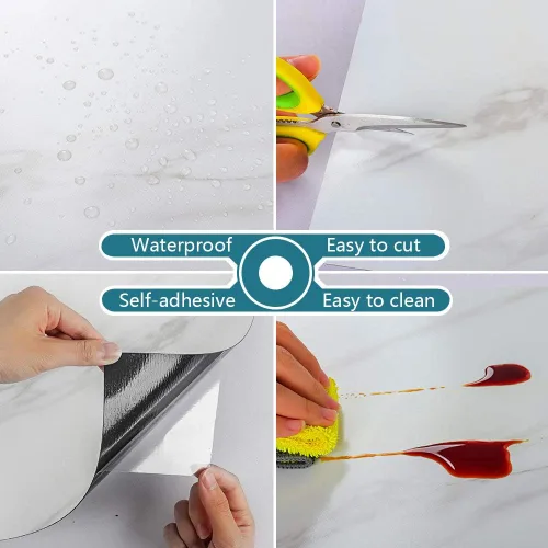 Vista 7 de VEELIKE Azulejos de mármol blanco para despegar y pegar de 12 x 24 pulgadas, suelo de vinilo impermeable para baño, autoadhesivo, extraíble