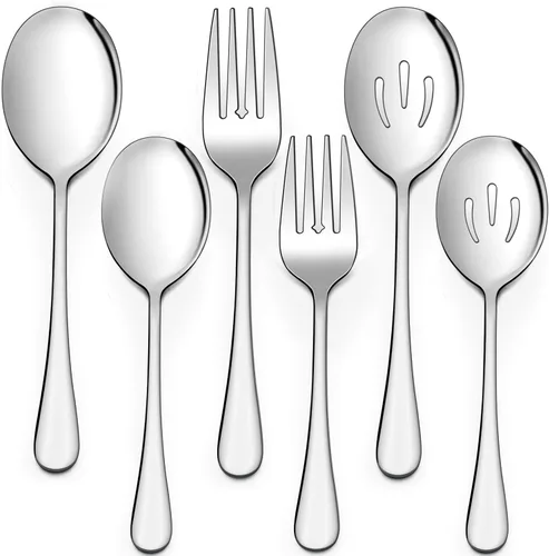 Vista 12 de LIANYU Juego de 6 cucharas y tenedores negros para servir, 8 3/4 pulgadas, acero inoxidable, para bufé, catering, fiesta, banquete, servir, tenedor