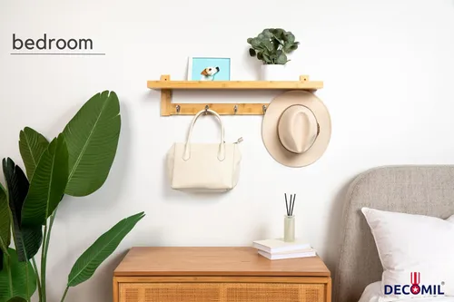 Vista 2 de DECOMIL Perchero de bambú con estante, colgador de pared