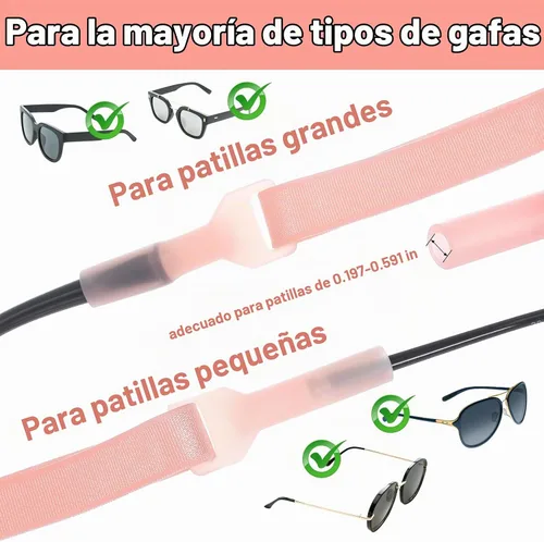 Vista 3 de 4 correas para gafas, correa ajustable de 7 a 10.6 pulgadas para gafas de sol para niñas, correas de soporte para lentes de sol sin cola (rosa)