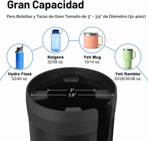 Vista 4 de Expansor de portavasos para automóvil, extensor de portavasos grande para automóvil con base ajustable, adaptador de soporte para botella de agua