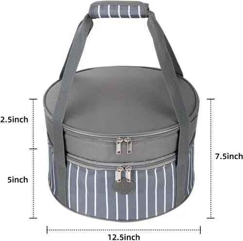 Vista 2 de Bolsa de transporte aislada Fun Elements para comida caliente o fría, porta tartas de 12.5 pulgadas con tapa y asa, contenedor de alimentos redondo